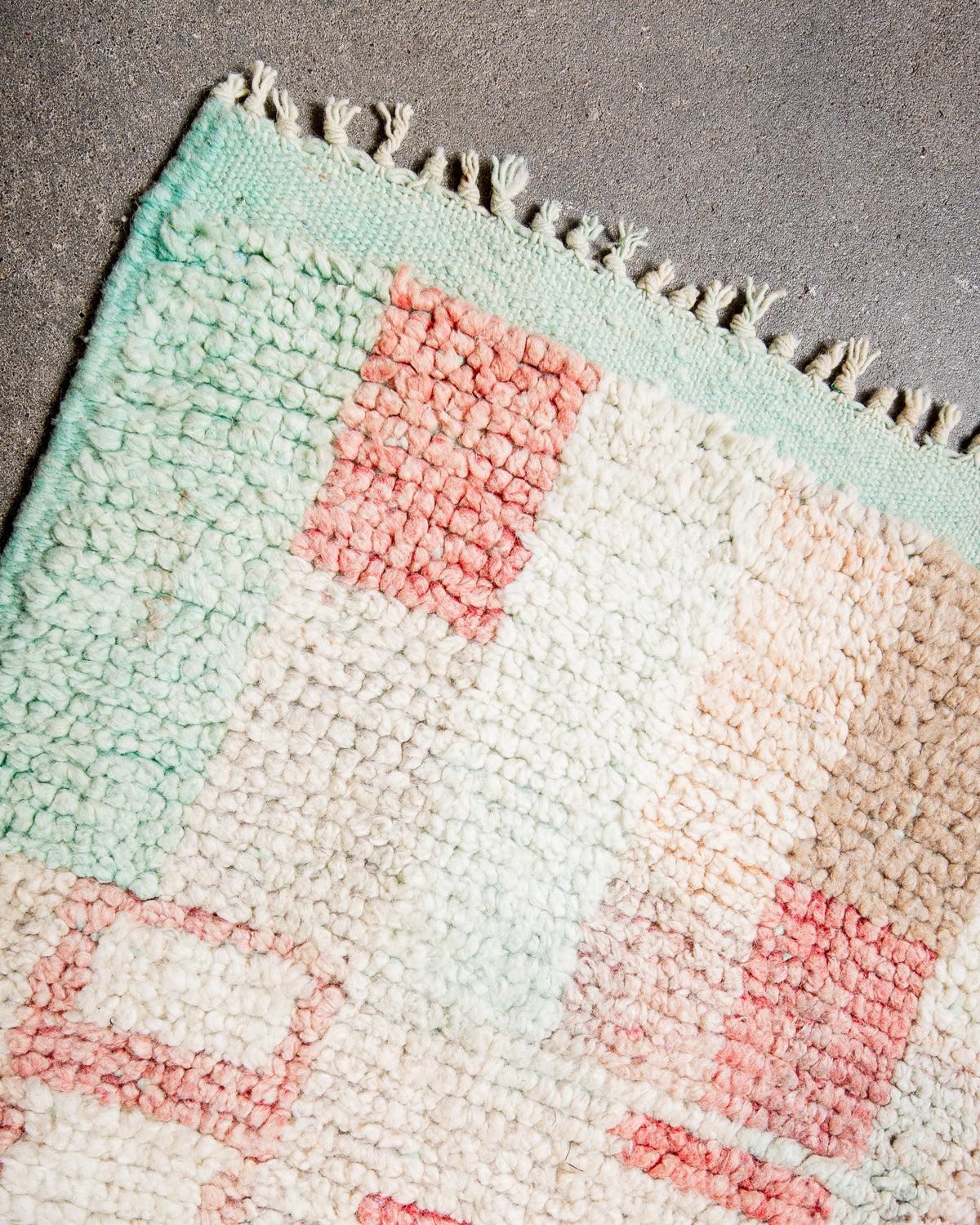Modern, designer, handcrafted Berber runner rug from Morocco. Vintage carpet with beautiful colours and patterns and fluffy texture.